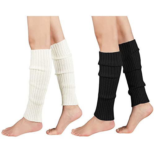 American Trends Leg Warmers for Women Girls 80s Ribbed Leg Warmer for Neon Party Knitted Fall Winter Sports Socks 2pack(Black+White) - Image 1