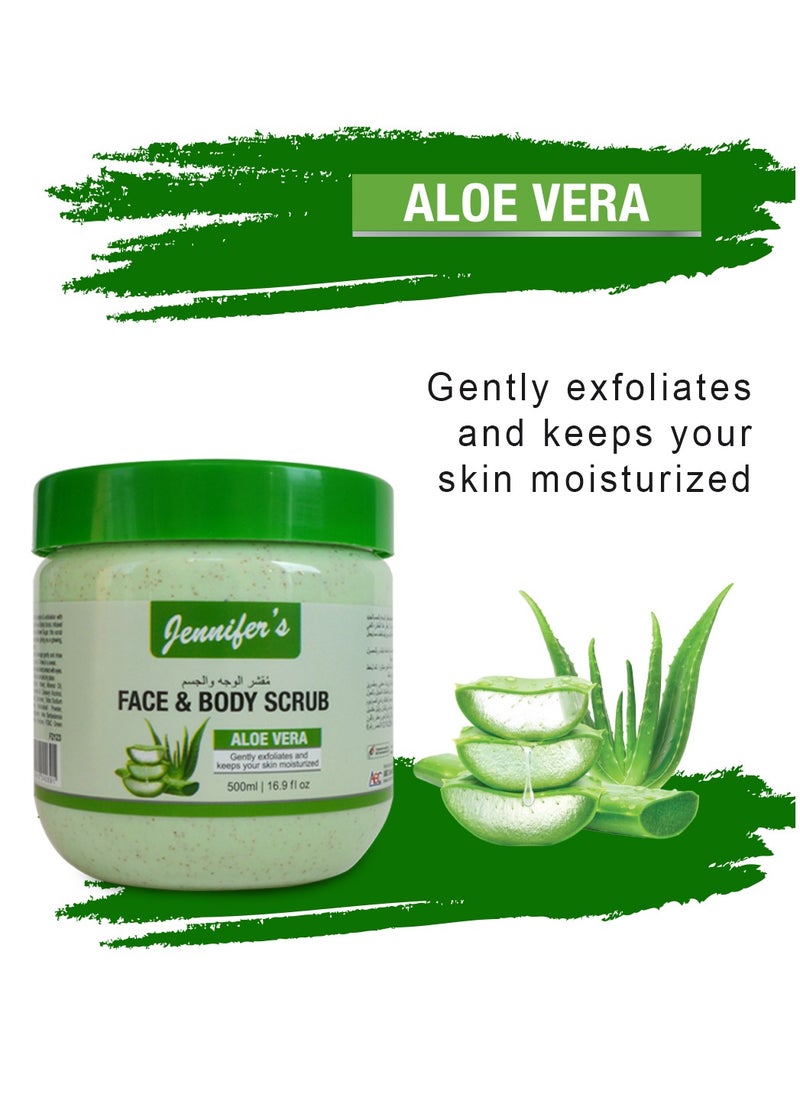 Jennifer's Jennifer's Face and Body Scrub Aloe Vera 500ml -Hydrating Exfoliating Skincare with Natural Aloe Vera Extracts  - Image 2