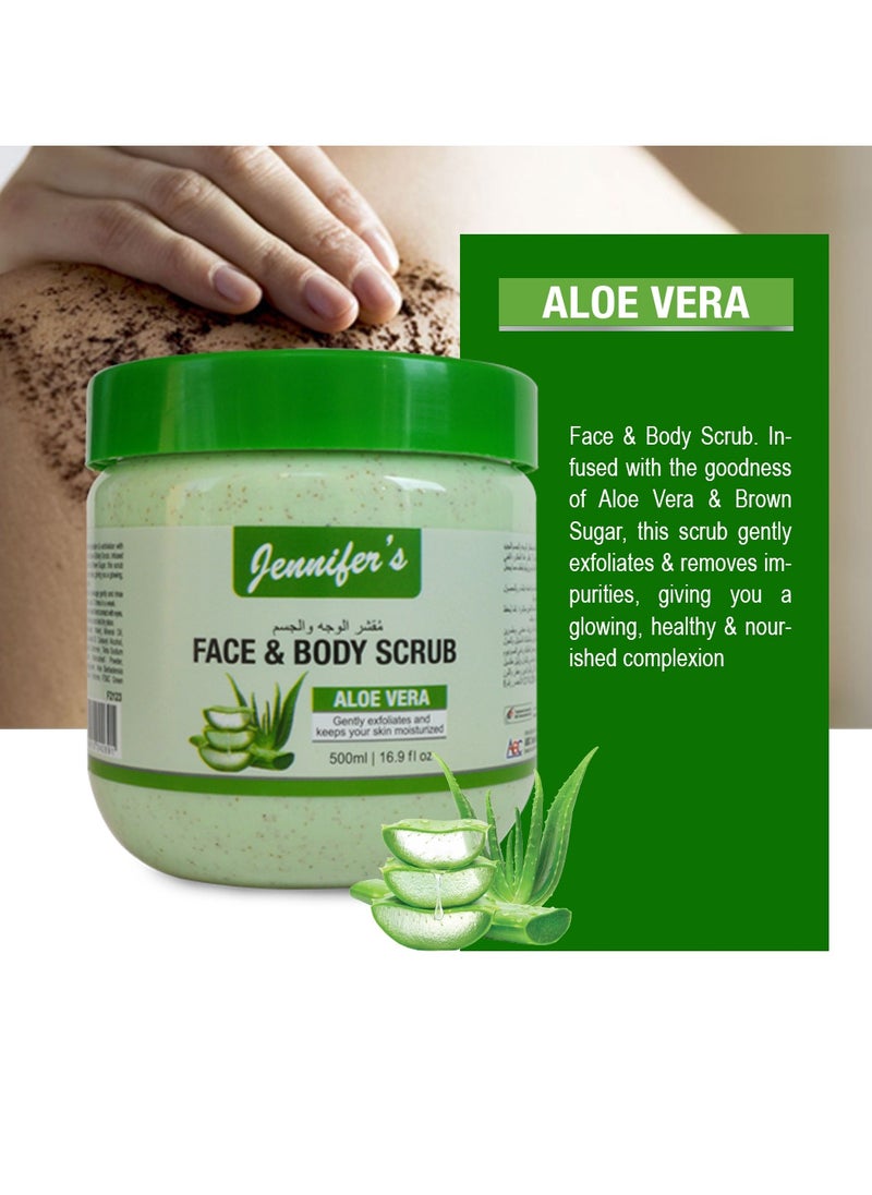 Jennifer's Jennifer's Face and Body Scrub Aloe Vera 500ml -Hydrating Exfoliating Skincare with Natural Aloe Vera Extracts  - Image 3