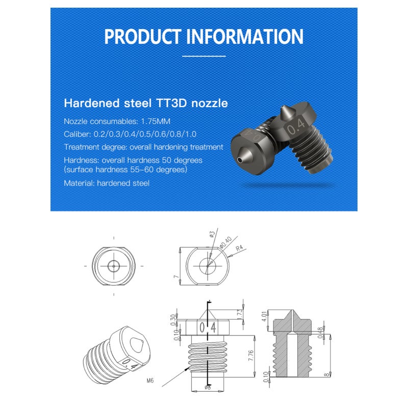 3D Printer Extruder Nozzle 0.4mm Hardened Steel 50 Overall Hardness - Leak-proof Tight Joints Smooth Wire Delivery Nozzle for 1.75mm 3D Printer Users - Image 5