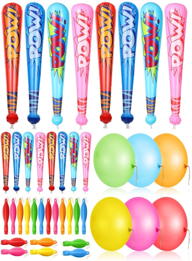 Seematn 32 Pcs Pow Inflatable Baseball Bats and Punch Balloons 18 Inch Inflatable Bat Toy Carnival Prizes Goodie Bag Stuffers for Boys Birthday Games Party Favors - Image 1
