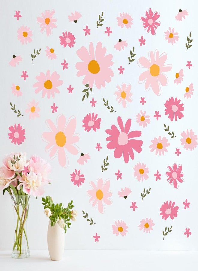 Mfault Pink Floral Theme Wall Decals Stickers, Watercolor Flower Botanical Decorations Bedroom Art, Spring Summer Natural Wildflower Home Living Room Kitchen Decor - Image 3