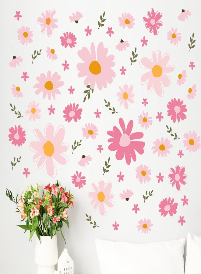 Mfault Pink Floral Theme Wall Decals Stickers, Watercolor Flower Botanical Decorations Bedroom Art, Spring Summer Natural Wildflower Home Living Room Kitchen Decor - Image 1