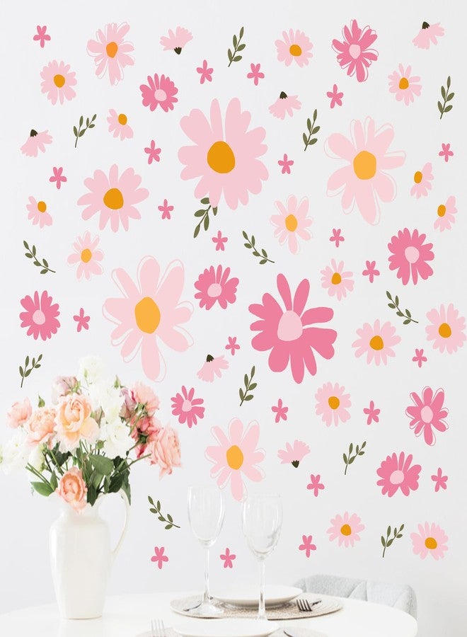 Mfault Pink Floral Theme Wall Decals Stickers, Watercolor Flower Botanical Decorations Bedroom Art, Spring Summer Natural Wildflower Home Living Room Kitchen Decor - Image 4