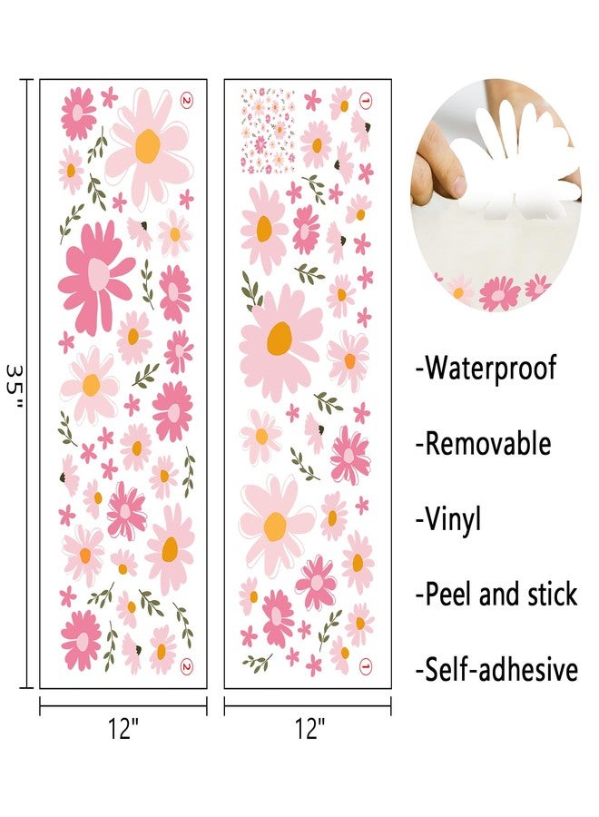 Mfault Pink Floral Theme Wall Decals Stickers, Watercolor Flower Botanical Decorations Bedroom Art, Spring Summer Natural Wildflower Home Living Room Kitchen Decor - Image 2