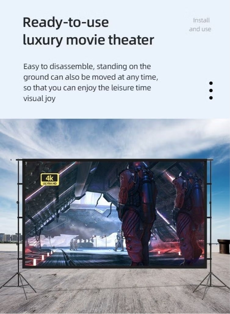 WALALLA 150 inch 16:9 Outdoor and Indoor Portable Projector Screen with 2.6M High Tripod Stands - Image 2