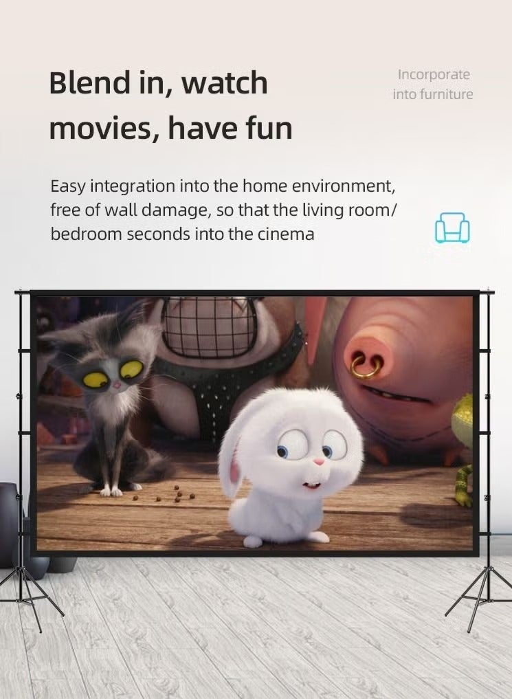 WALALLA 150 inch 16:9 Outdoor and Indoor Portable Projector Screen with 2.6M High Tripod Stands - Image 3