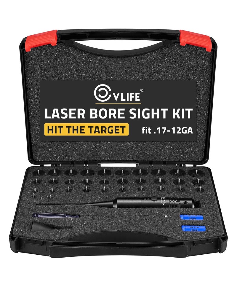 CVLIFE Professional Laser Bore Sight Kit with 32 Adapters fit 0.17 to 12GA Calibers, Clear Red Laser Bore Sighter with Button Switch, Powerful Support for Hunting - Image 1