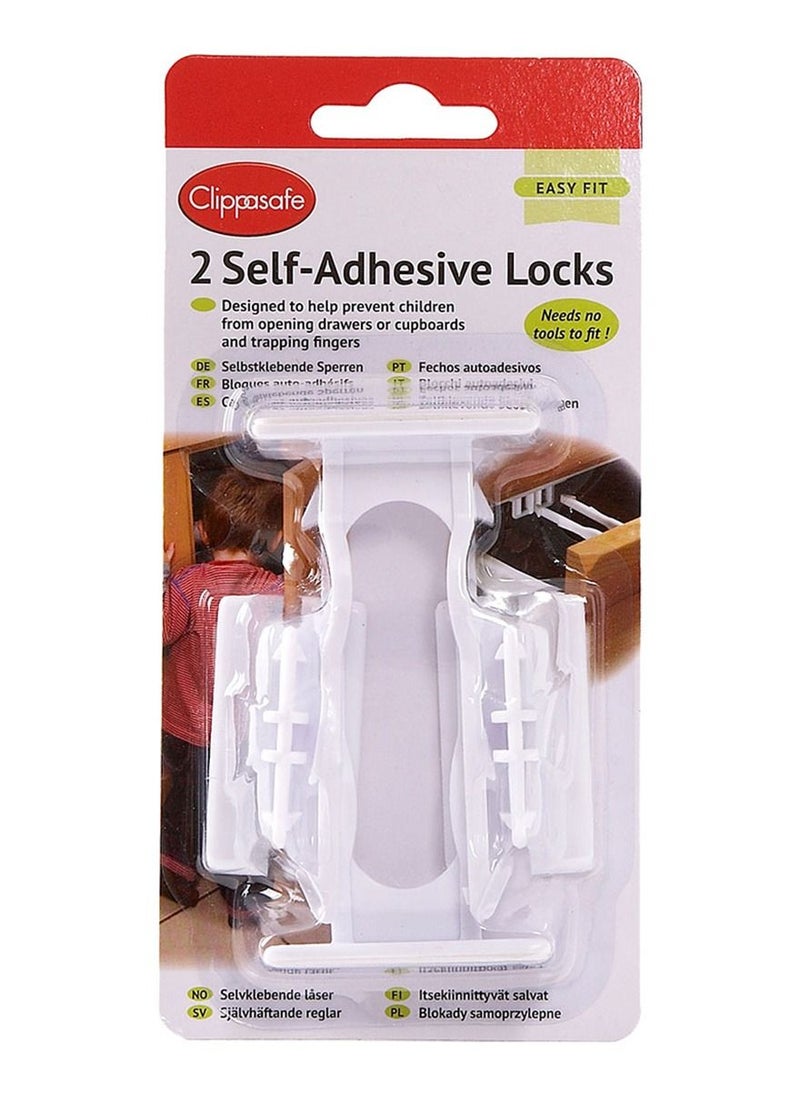 Clippasafe Self-Adhesive Cupboard & Drawer Locks White Pack Of 2  - Image 1