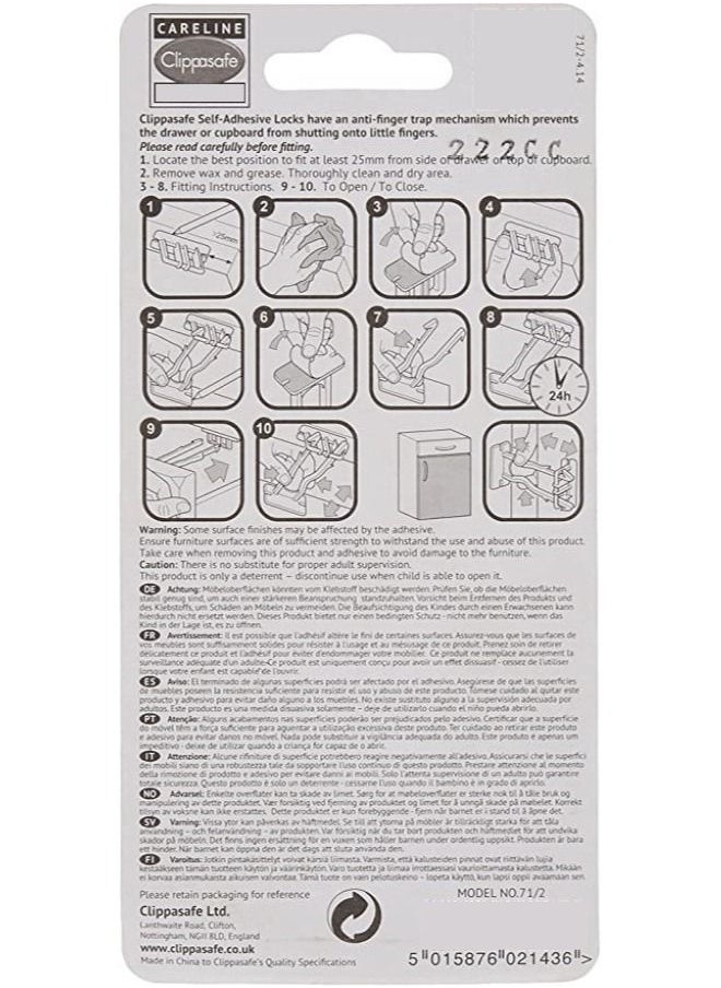 Clippasafe Self-Adhesive Cupboard & Drawer Locks White Pack Of 2  - Image 3