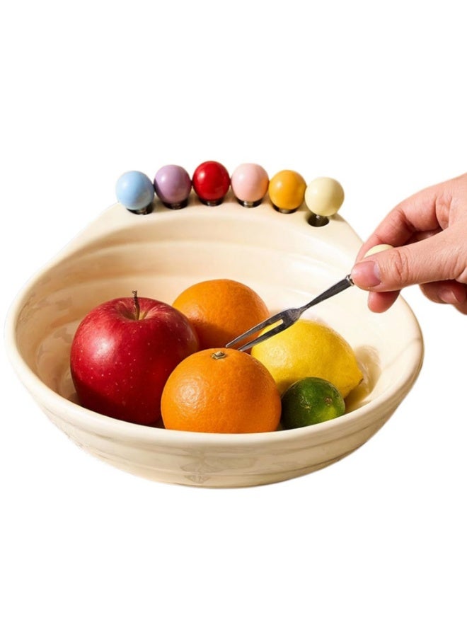 Fruit Serving Bowl with Stainless Steel Forks Snacks Holder for Family Gatherings and Parties Portable Treat Bowl - Image 1