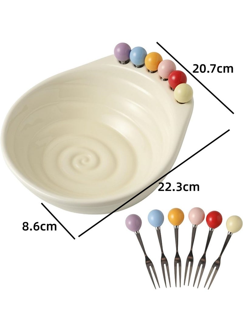Fruit Serving Bowl with Stainless Steel Forks Snacks Holder for Family Gatherings and Parties Portable Treat Bowl - Image 2