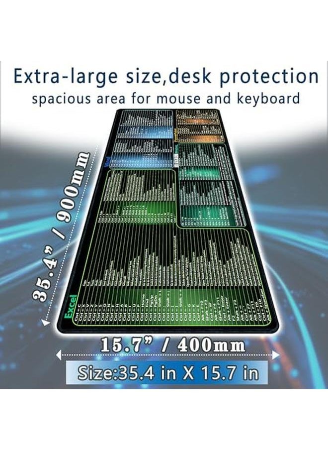 erorex - Excel Word Windows Ppt Cheat Sheet Mousepad Extra Large Office Desk Accessories Desk Mat Office Keyboard Shortcuts Mouse Pad Non Slip Desk Mouse Pad Computer Gaming Desk Pad - Image 1