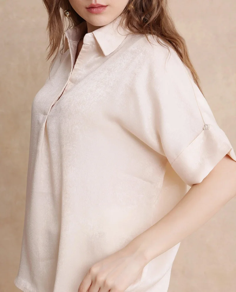 Rareism Women's Extended Sleeves Boxy Fit Plain Top