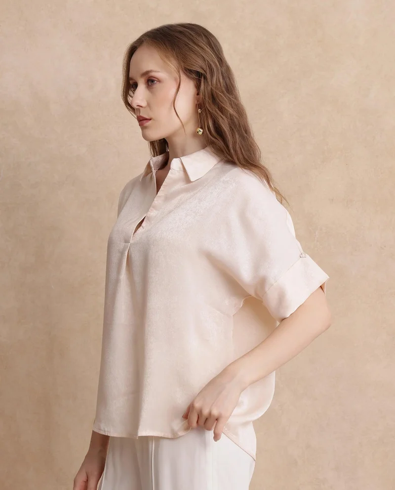 Rareism Women's Extended Sleeves Boxy Fit Plain Top