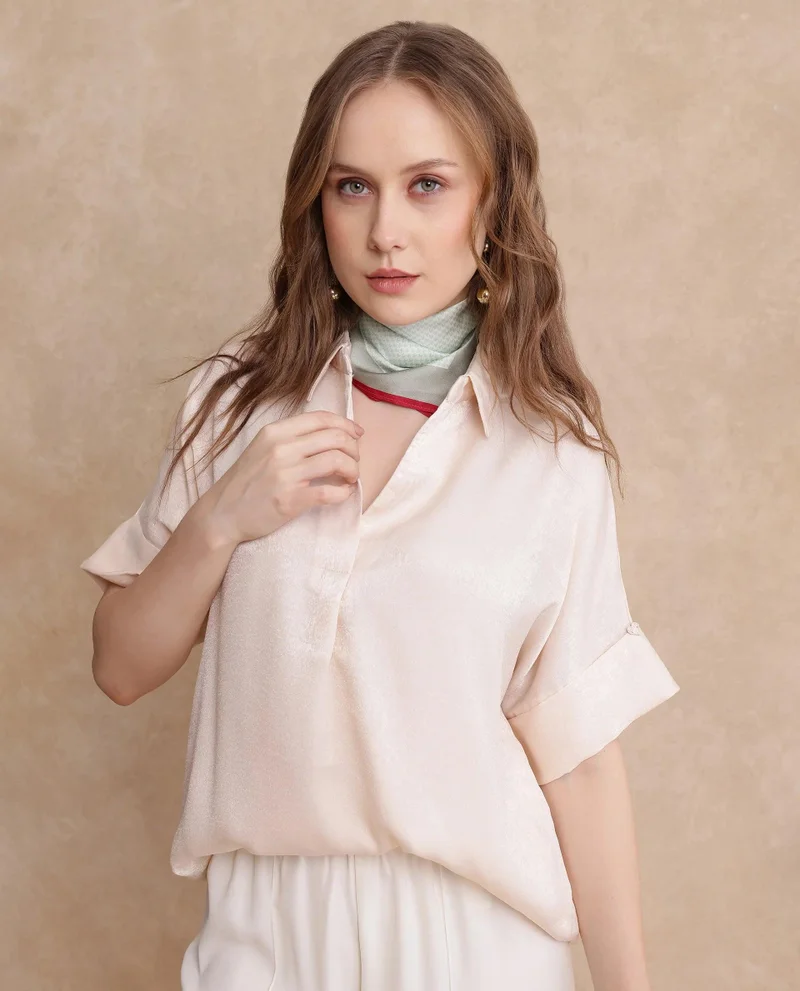 Rareism Women's Extended Sleeves Boxy Fit Plain Top