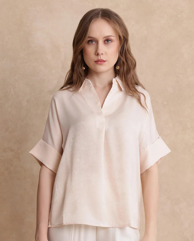 Rareism Women's Extended Sleeves Boxy Fit Plain Top