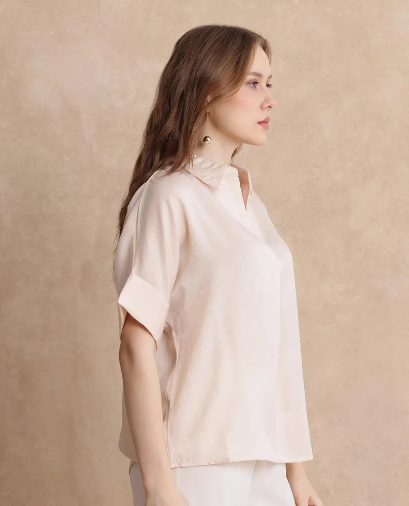 Rareism Women's Extended Sleeves Boxy Fit Plain Top