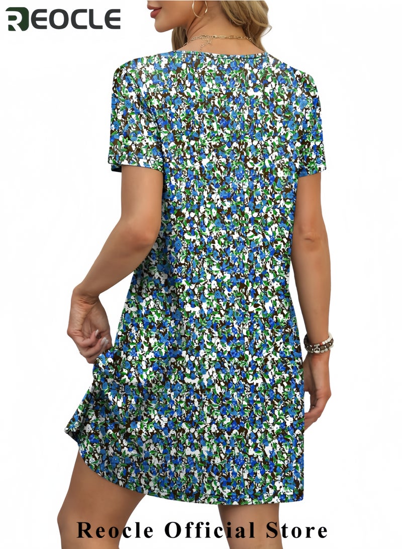 REOCLE Summer Dresses for Women 2025 Loose V Neck Short Sleeve Casual T Shirt Dress Sundresses Swimsuit Coverup with Pockets - Image 5