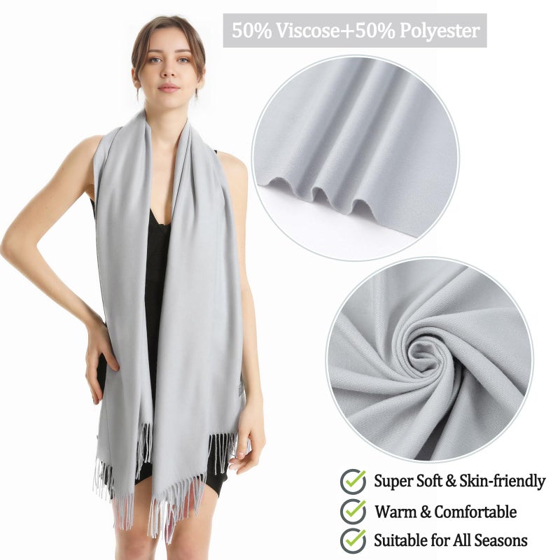 vimate Pashmina Scarves and Wraps-Women Soft Pashmina Shawls for wedding bridesmaid bridal (Silver Grey) - Image 2