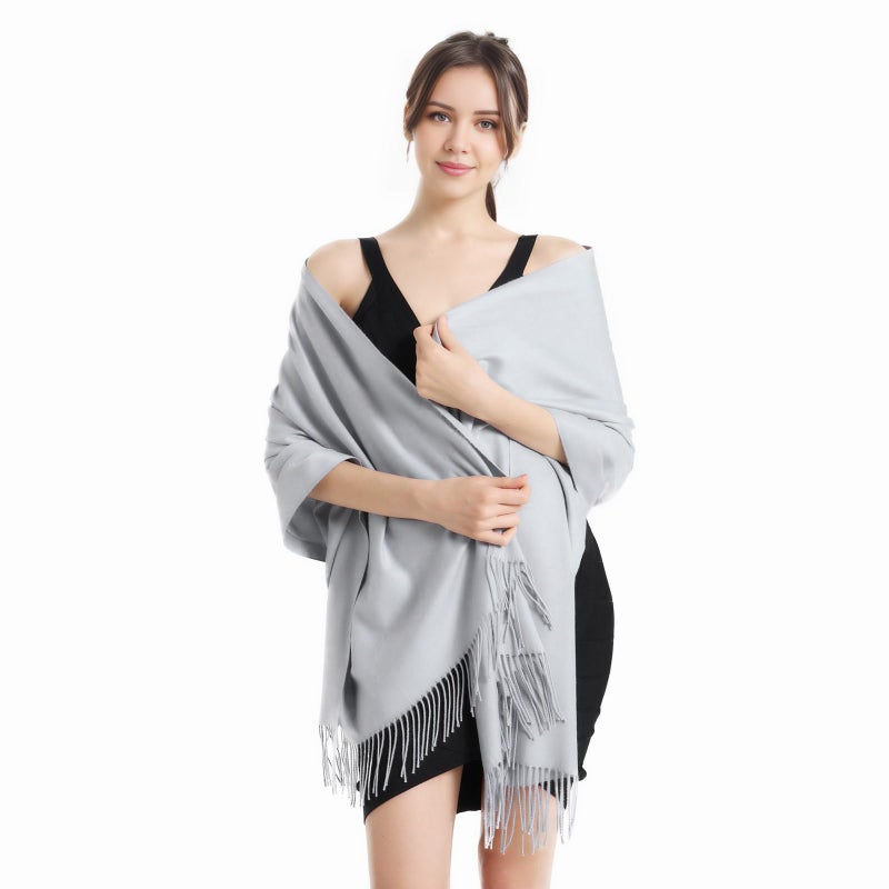 vimate Pashmina Scarves and Wraps-Women Soft Pashmina Shawls for wedding bridesmaid bridal (Silver Grey) - Image 4