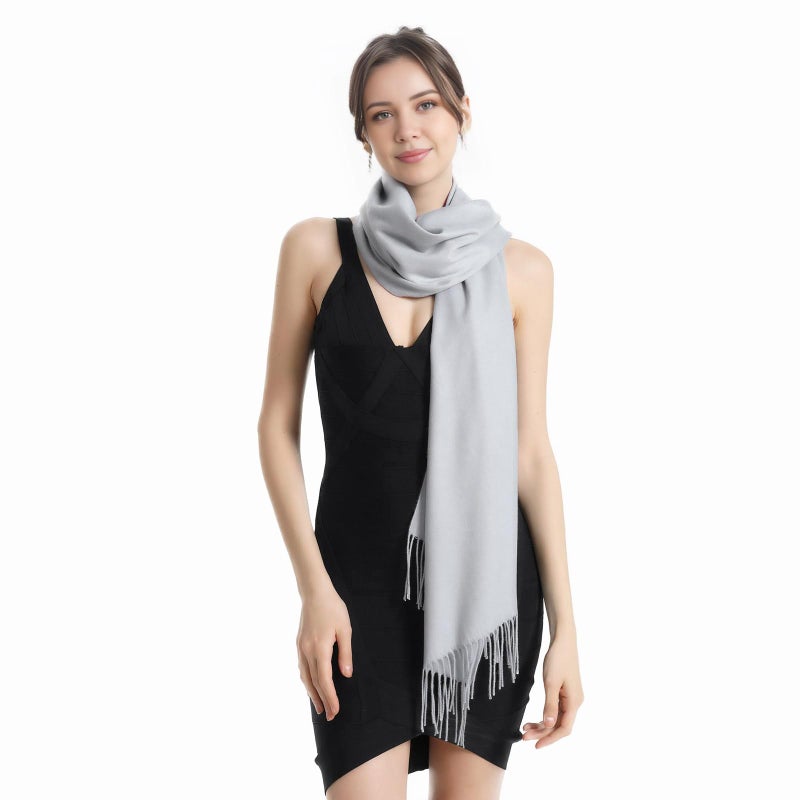 vimate Pashmina Scarves and Wraps-Women Soft Pashmina Shawls for wedding bridesmaid bridal (Silver Grey) - Image 3