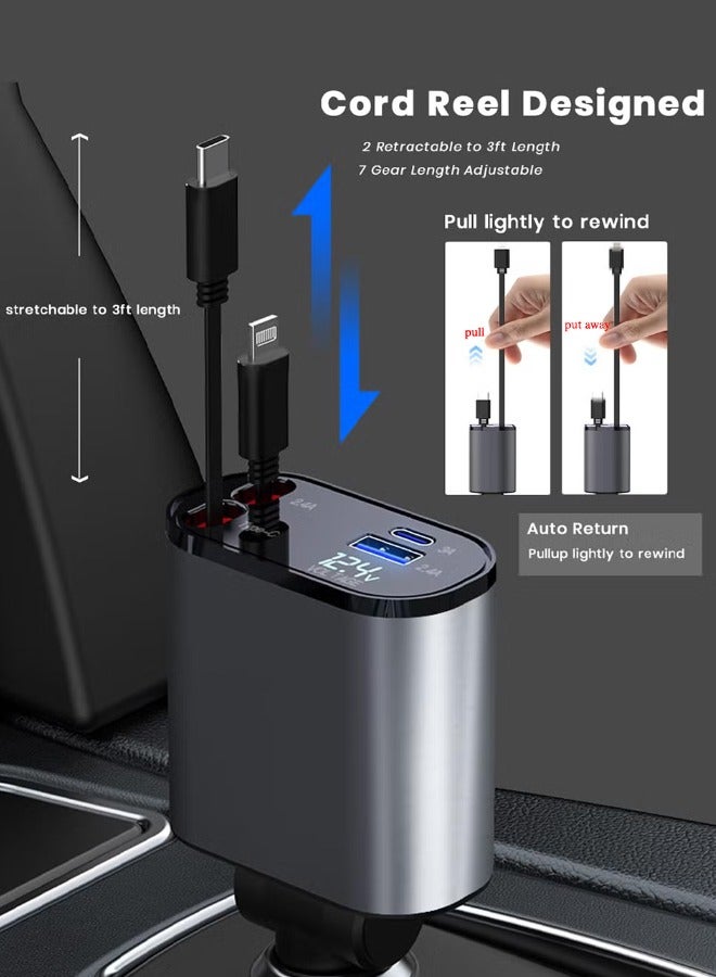 جوي لينك شاحن سيارة سريع 120 واط 12/24 فولت مع كابل شحن قابل للسحب، محول طاقة سيارة PD20W لهواتف iPhone وType-C، شاحن USB للسيارة 40 واط متوافق مع iPhone وSamsung وGalaxy وHuawei وXiaomi. - Image 5