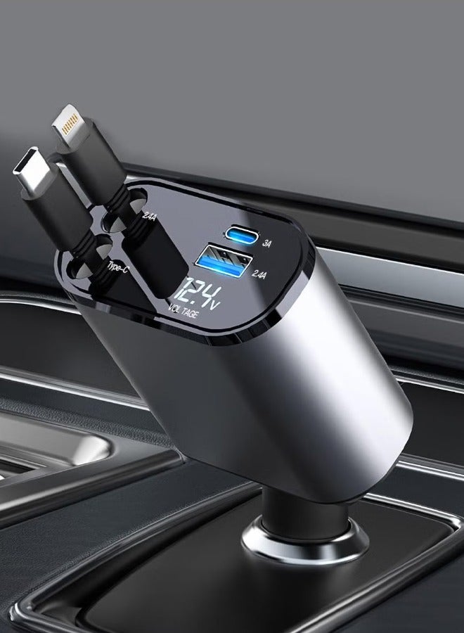 جوي لينك شاحن سيارة سريع 120 واط 12/24 فولت مع كابل شحن قابل للسحب، محول طاقة سيارة PD20W لهواتف iPhone وType-C، شاحن USB للسيارة 40 واط متوافق مع iPhone وSamsung وGalaxy وHuawei وXiaomi. - Image 1