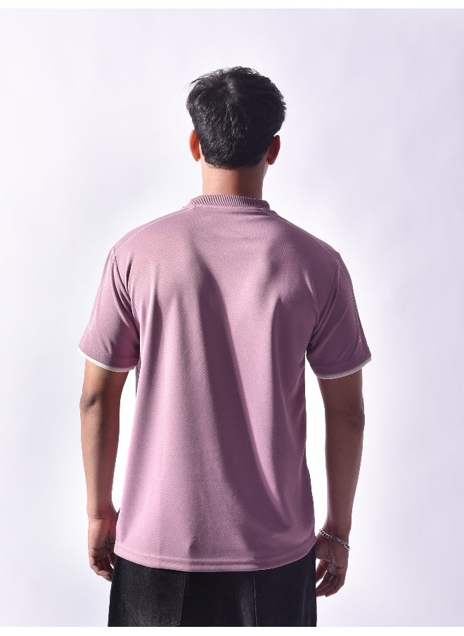 Beyoung Mauve Pink HD Embroidered Dual Sleeves T-Shirt  - Image 1