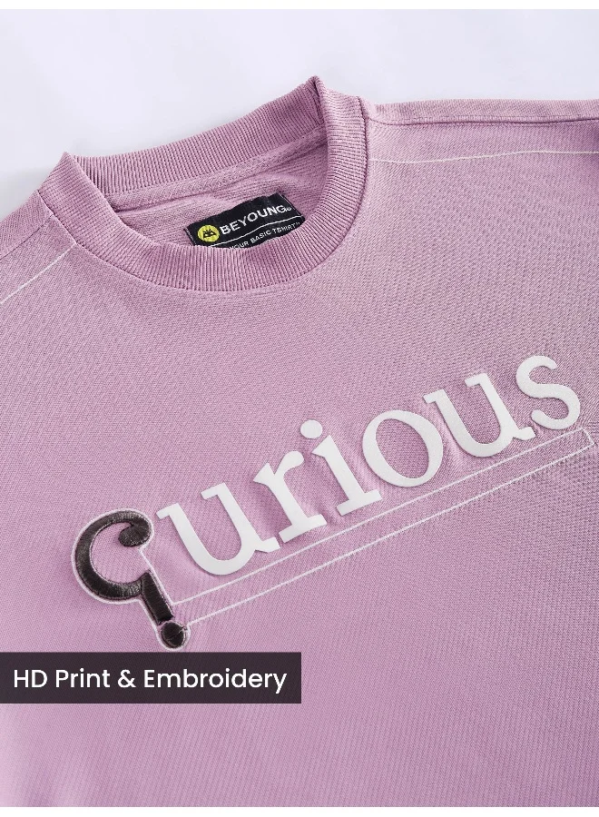 Beyoung Mauve Pink HD Embroidered Dual Sleeves T-Shirt
