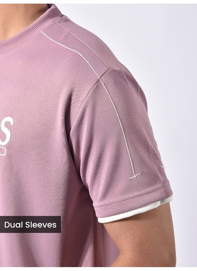 Beyoung Mauve Pink HD Embroidered Dual Sleeves T-Shirt  - Image 4