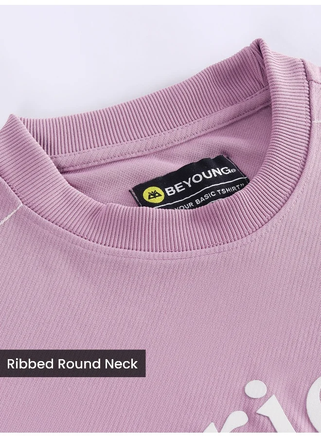 Beyoung Mauve Pink HD Embroidered Dual Sleeves T-Shirt