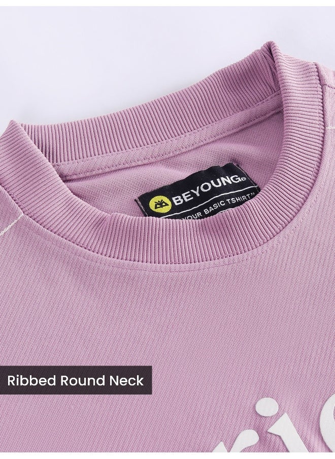 Beyoung Mauve Pink HD Embroidered Dual Sleeves T-Shirt  - Image 5