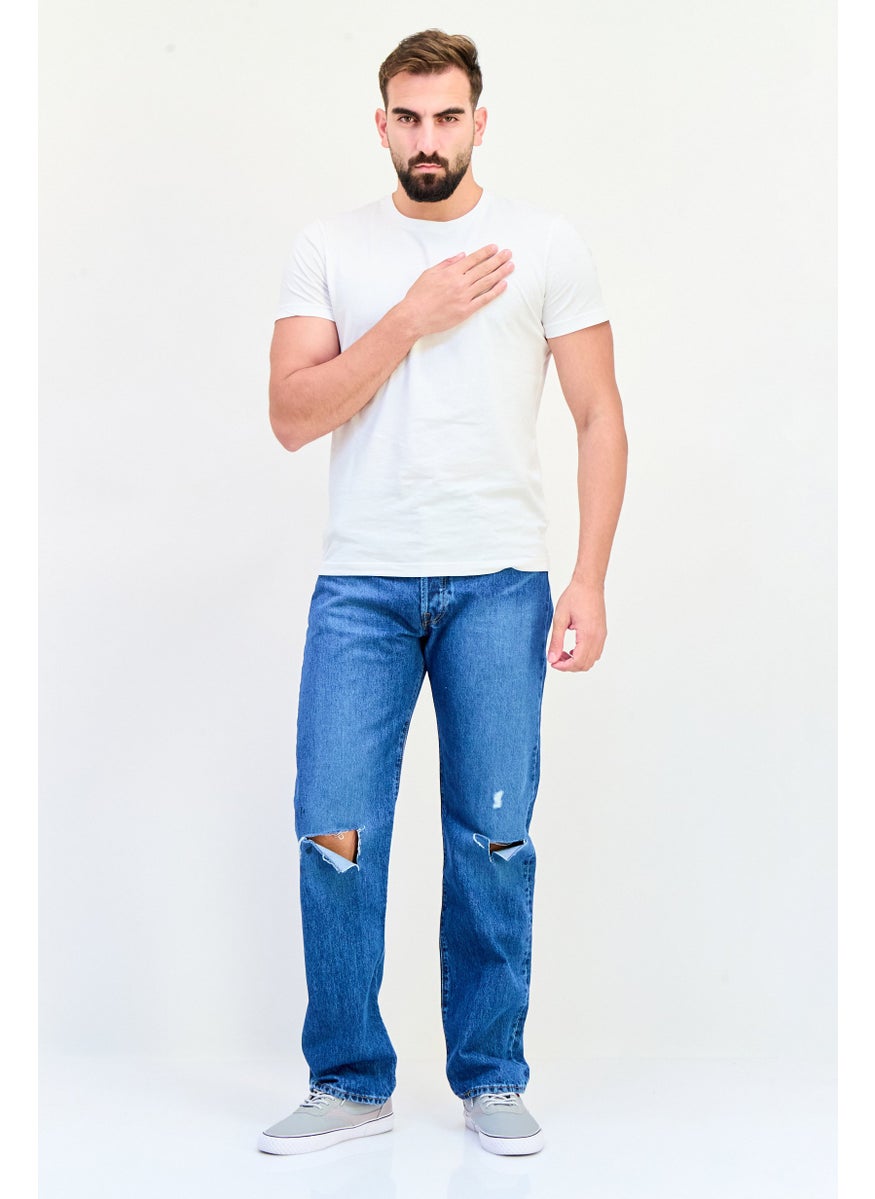 Levi's Men Straight Fit Distressed No Stretch Denim, Blue  - Image 4