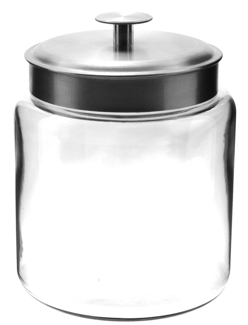 Anchor Hocking Montana Glass Jars with Fresh Sealed Lids Brushed Metal 96 oz Set of 2