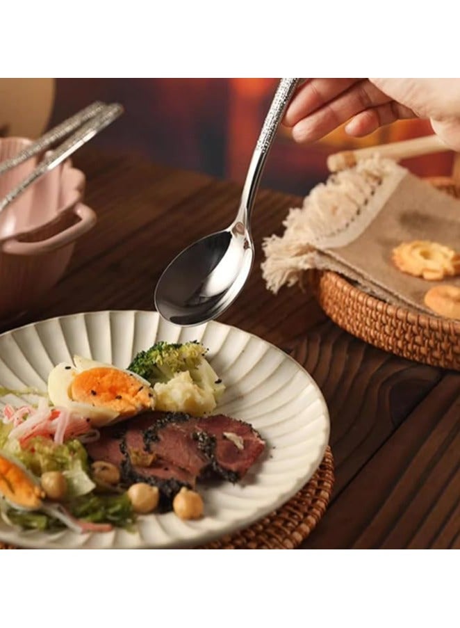 ملعقة أنيقة من الفولاذ المقاوم للصدأ، 4 قطع، ملاعق دائرية كبيرة بمقابض طويلة، آمنة للاستخدام في غسالة الأطباق - Image 2