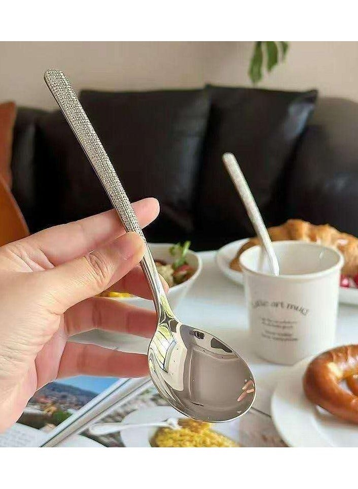 ملعقة أنيقة من الفولاذ المقاوم للصدأ، 4 قطع، ملاعق دائرية كبيرة بمقابض طويلة، آمنة للاستخدام في غسالة الأطباق - Image 3