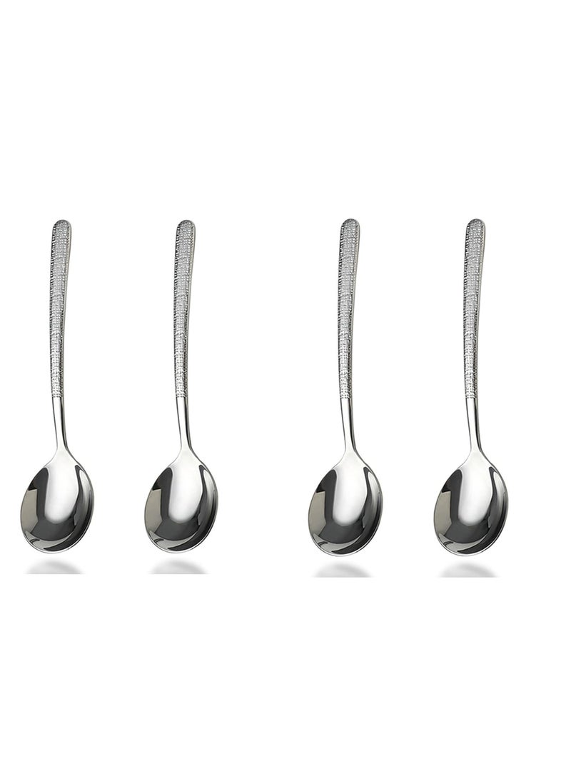 ملعقة أنيقة من الفولاذ المقاوم للصدأ، 4 قطع، ملاعق دائرية كبيرة بمقابض طويلة، آمنة للاستخدام في غسالة الأطباق - Image 1