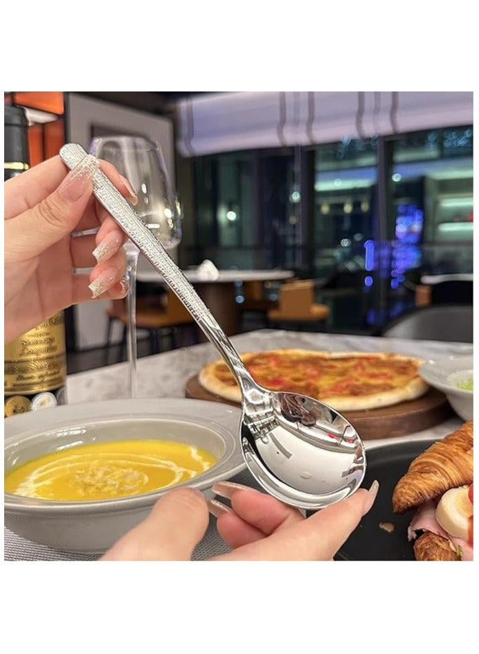 ملعقة أنيقة من الفولاذ المقاوم للصدأ، 4 قطع، ملاعق دائرية كبيرة بمقابض طويلة، آمنة للاستخدام في غسالة الأطباق - Image 4