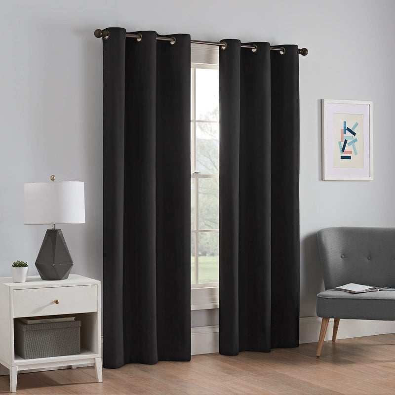 Eclipse Microfiber Total Privacy Blackout Thermal Grommet Window Curtain for Bedroom 1 Panel 42 in x 95 in Black
