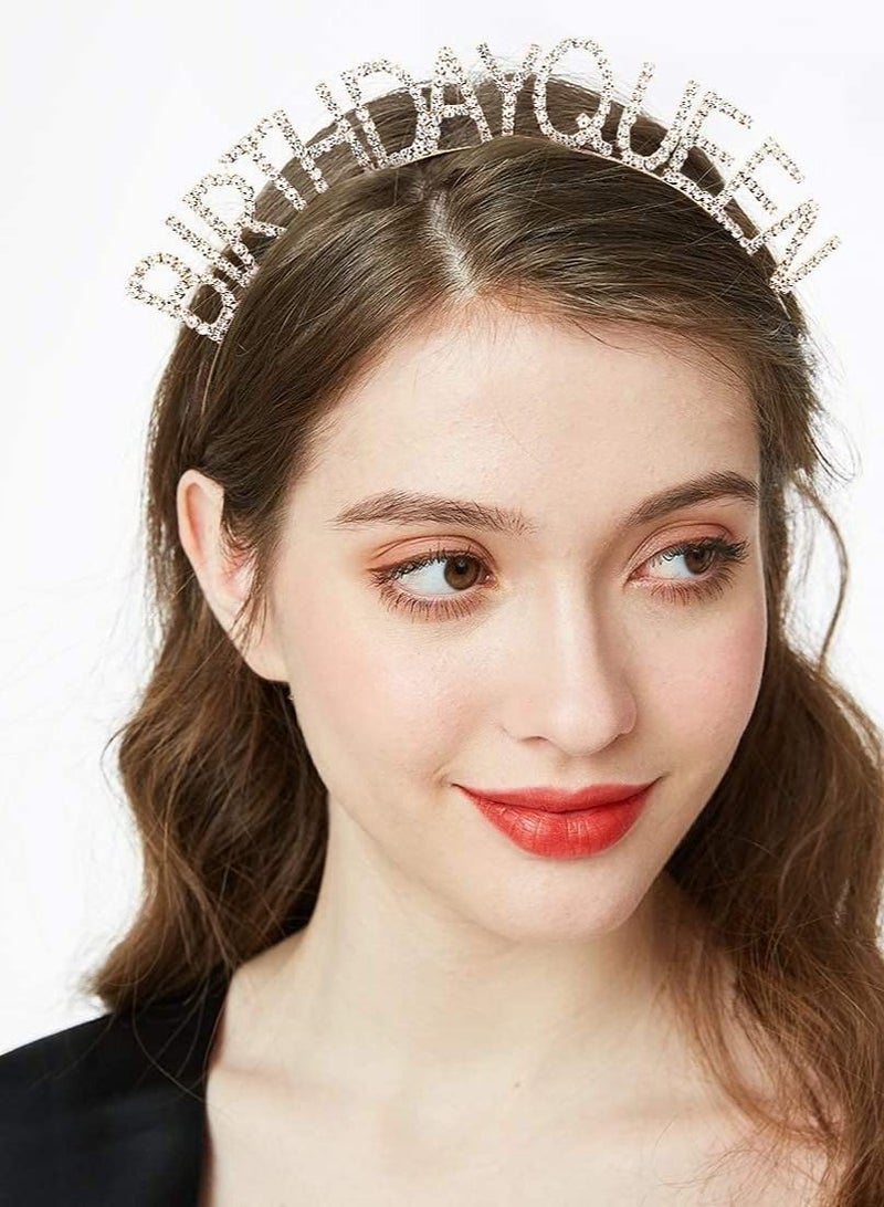 MARGOUN Birthday Queen Sash and Rhinestone Diamond Headband Set Girls Women Birthday Decoration Party Supplies Gold - Image 2