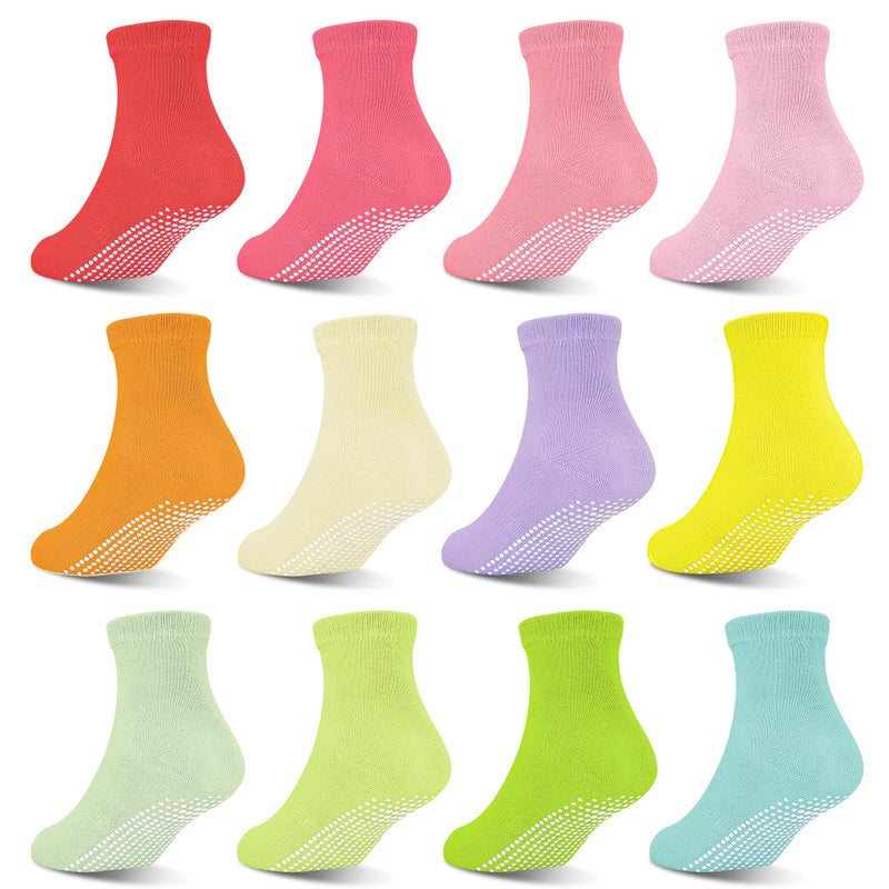 GRPSKCOS Toddler Non Slip Socks 12 Pairs Girls Grip Socks Anti Skid Sock for Girlsï¼ˆ#1 Multicolor, 1-3T - Image 1