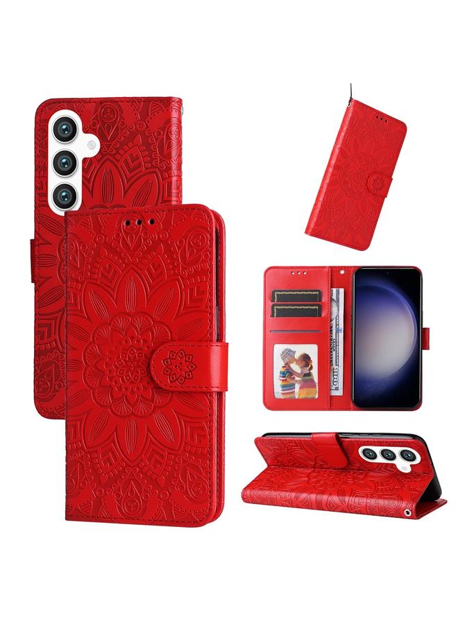 S-TOP Case For Samsung Galaxy S25+ 5G Embossed Sunflower Leather Phone Case