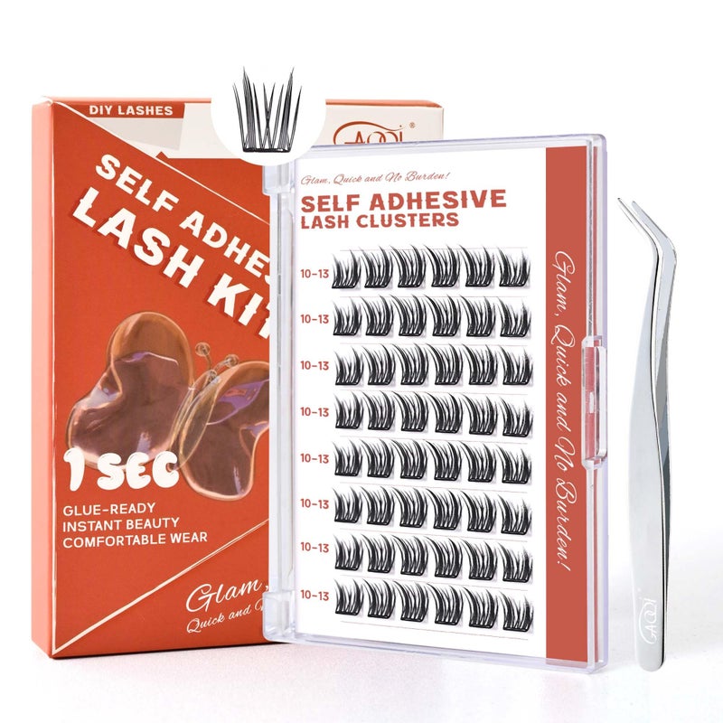 GAQQI Self Adhesive Lash Clusters, Pre Glued Eyelashes 10-14mm Wispy Cluster Lashes, Press On No Glue False Eyelashes, Strong Adhesive & Reusable Gluelessï¼ˆPG4ï¼‰ - Image 1