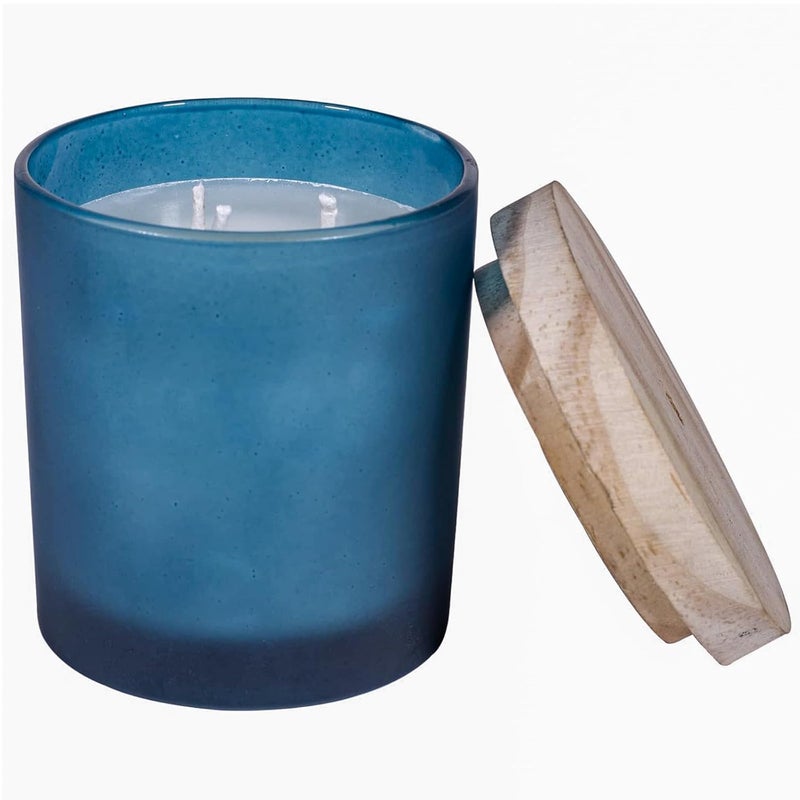 Kaameri Bazaar Lavender Fragrance Votive Matte Blue Jar Candle with Wooden Lid for Diwali Home Decoration Light Decoration - Image 1