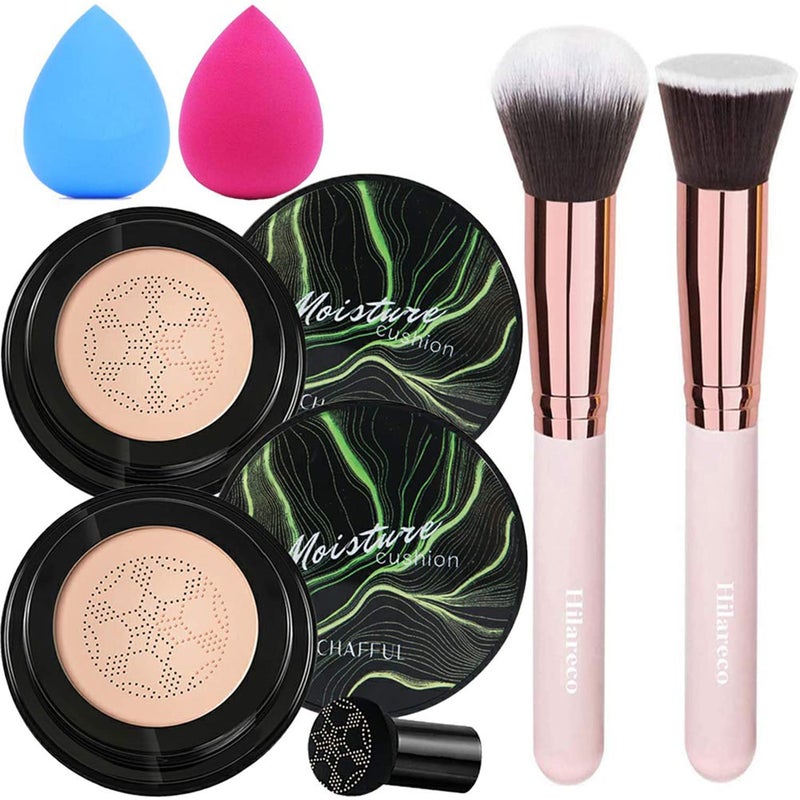 2 PCS Mushroom Head Air Cushion CC Cream Nature FoundationFoundation Brush Powder BrushMoisturizing Concealer Bright Makeup Base Long Lasting with Mushroom Makeup Sponge02 Natural