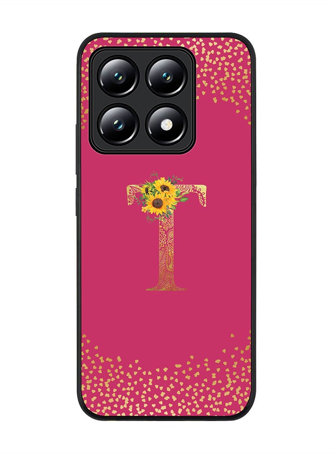 Stylizedd For Xiaomi 14T Case,Slim fit Camera Protection, Shockproof Thin Phone cover - Custom Floral Monogram - T ( Deep Pink ) - Image 1