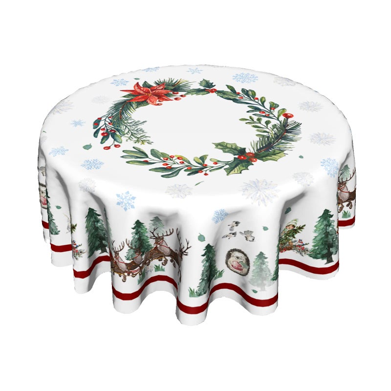 Holiday Round Christmas Tablecloth 60 Inch Father Christmas Table Cloth Reindeer Clothes Christmas Tree Snowflake Table Cloth for Indoor Party Patio Winter Holiday Kitchen Christmas Decorations
