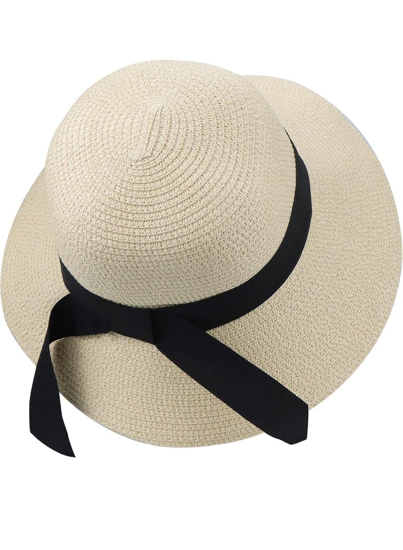 Generic Beach Straw Sun Hat for Women Foldable Wide Brim Hat UPF 50+ UV Protection, Packable Summer Travel Floppy Hat, Korean Style Vacation Sun Hat for Ladies  - Image 1