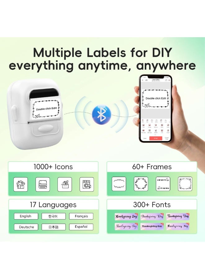Marklife P50 Inkless Thermal Label Printer, Black & White Bluetooth Barcode Label Maker Machine, Portable Label Maker with 1 Roll Paper (40x30mm) for Address, Clothing, Jewelry, Retail, Home & Office Organization (White)(Not for Photo Printing) - Image 3